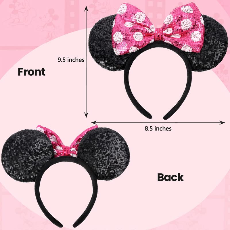ETLUK Mouse Ears Headband, Mouse Ears Sequin Bow Headbands for Women Girls, Cosplay Accessories Party Decorations (Pink) - Image 2